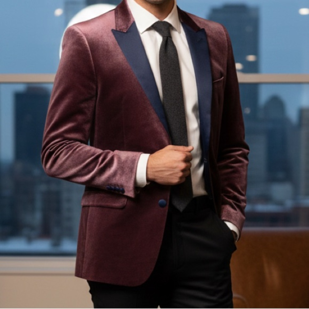 ASOS Men's Velvet Blazer in Burgundy‎ and Navy